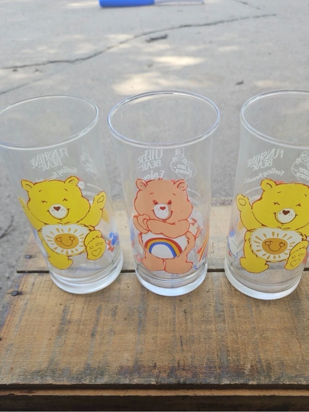 Vintage 1983 Care Bears Pizza Hut Collector Glasses Set of 3 Funshine Cheer